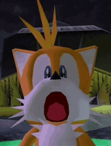 a close up of a cartoon cat with a surprised look on his face