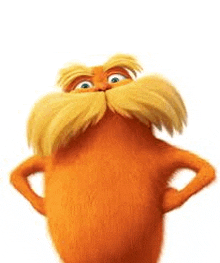 a cartoon character with a yellow mustache is standing with his hands on his hips on a white background .