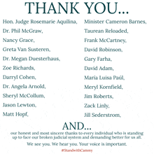 a list of people with the words " thank you " on top