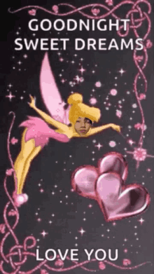 a picture of a fairy with hearts and the words goodnight sweet dreams