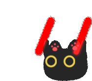 a black cat with yellow eyes and red lightsabers