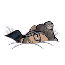 a cartoon of a person laying on a bed with glasses and a bun