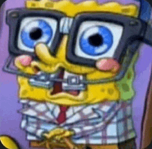 spongebob wearing glasses and braces on his teeth .