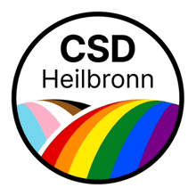 a logo for csd heilbronn with a rainbow in the background