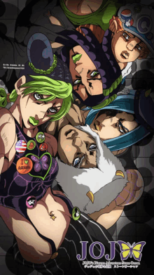 a poster for jojo 's bizarre adventure shows several characters