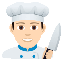 a chef is smiling and holding a large knife in his hand