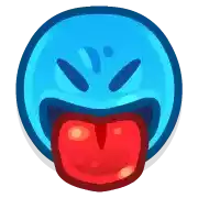 a blue face with a red tongue sticking out