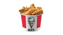 a bucket of fried chicken with the kfc logo on it .