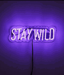 a neon sign that says stay wild is lit up in purple