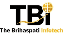 a logo for the brihaspati infotech shows a globe and an arrow