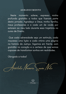 a black and white greeting card with the name anacleto nazario souza neto