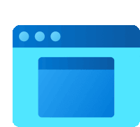 a blue icon of a computer screen with three circles on it