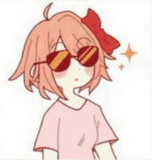 a cartoon of a girl wearing sunglasses and a pink shirt .