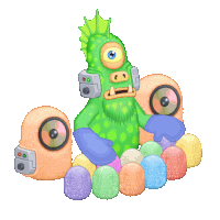 a cartoon monster is surrounded by colorful eggs