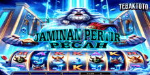 a screenshot of a slot machine with the words " jaminan pertir pecah " on it