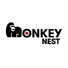 a logo for monkey nest with an elephant in the middle