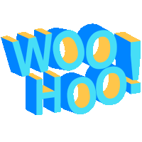 a blue and yellow sign that says woohoo