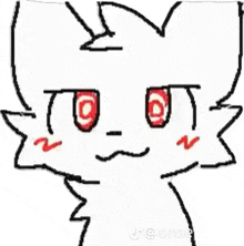 a drawing of a white cat with red eyes and a silly face .