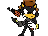 a cartoon of a shadow the hedgehog holding a gun