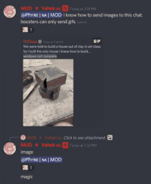 a screenshot of a discord chat between mud and vaheirau