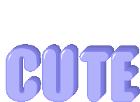 the word cute is in purple letters on a white background