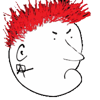 a drawing of a person with red hair and the letter c on the face