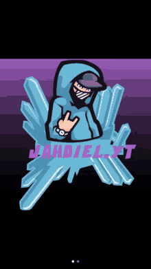 a cartoon drawing of a man in a blue hoodie with the word jahdielt on the bottom right