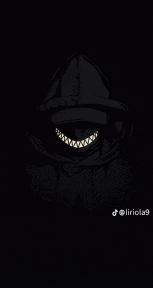 a drawing of a person in a hood with a glowing smile