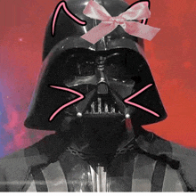 darth vader has a pink bow on his helmet