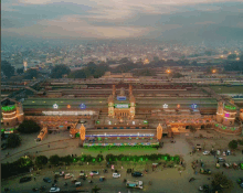 an aerial view of a large building with the word heineken on the roof