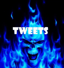 a picture of a skull with blue flames and the words tweets