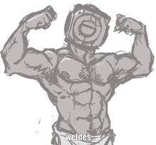 a drawing of a man flexing his muscles with the word weldes written below him