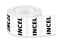 a roll of incel stickers that are white and black