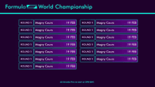 a formula world championship schedule is displayed on a computer screen