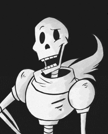 a black and white drawing of a skeleton with a surprised expression on his face