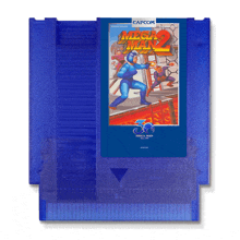 a mega man 2 video game cartridge that is blue