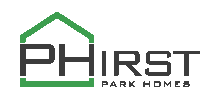 a logo for phirst park homes with a green house on it