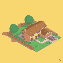 an isometric drawing of a house with two cars in the driveway