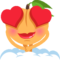 a cartoon of a peach with hearts in its eyes