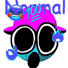 a cartoon character has the word normal written in blue