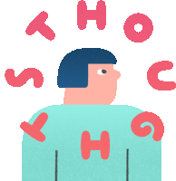 an illustration of a person surrounded by letters including the letters a h o s and c