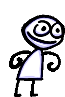 a stick figure with a smiley face and a swirl around his head .