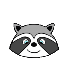 a cartoon drawing of a raccoon 's head with a smile on its face .