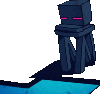 a cartoon drawing of an enderman from minecraft standing next to a pool of water .