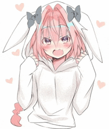 a girl with pink hair and white bunny ears