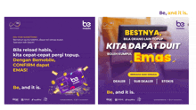 an advertisement for be mobile shows a person holding a tablet and says be and it is