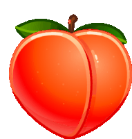 a heart shaped peach with green leaves and a stem