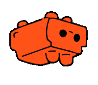 a cartoon drawing of an orange cube with two eyes on a white background