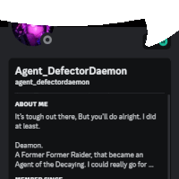 a screenshot of agent defector daemon 's profile page