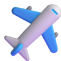 a purple and blue airplane is flying in the air .